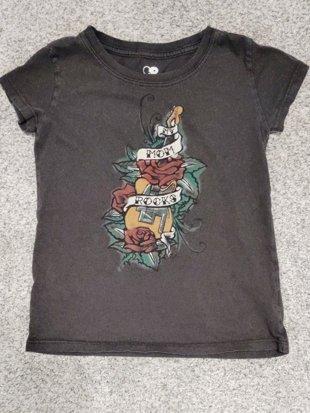 Lucky Brand Black Tee with Multicolor Guitar & Rose Graphic